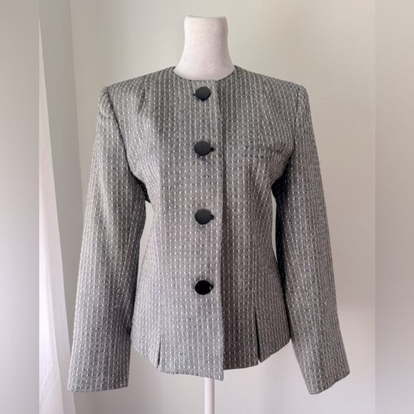 Vintage ‘90s J. Gallery Black & White Textured Collarless Blazer - Picture 1 of 6